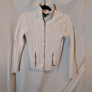 Ralph Lauren Cotton Cream Cable Knit Zip-Up Sweater